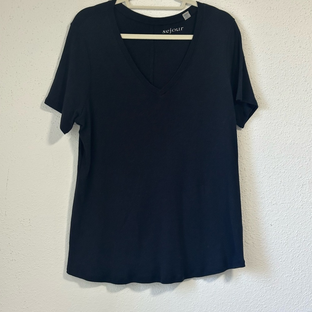 Sejour Women’s Plus Size Short Sleeve T Shirt 1XL V-neck Black NWOT. - Picture 2 of 8